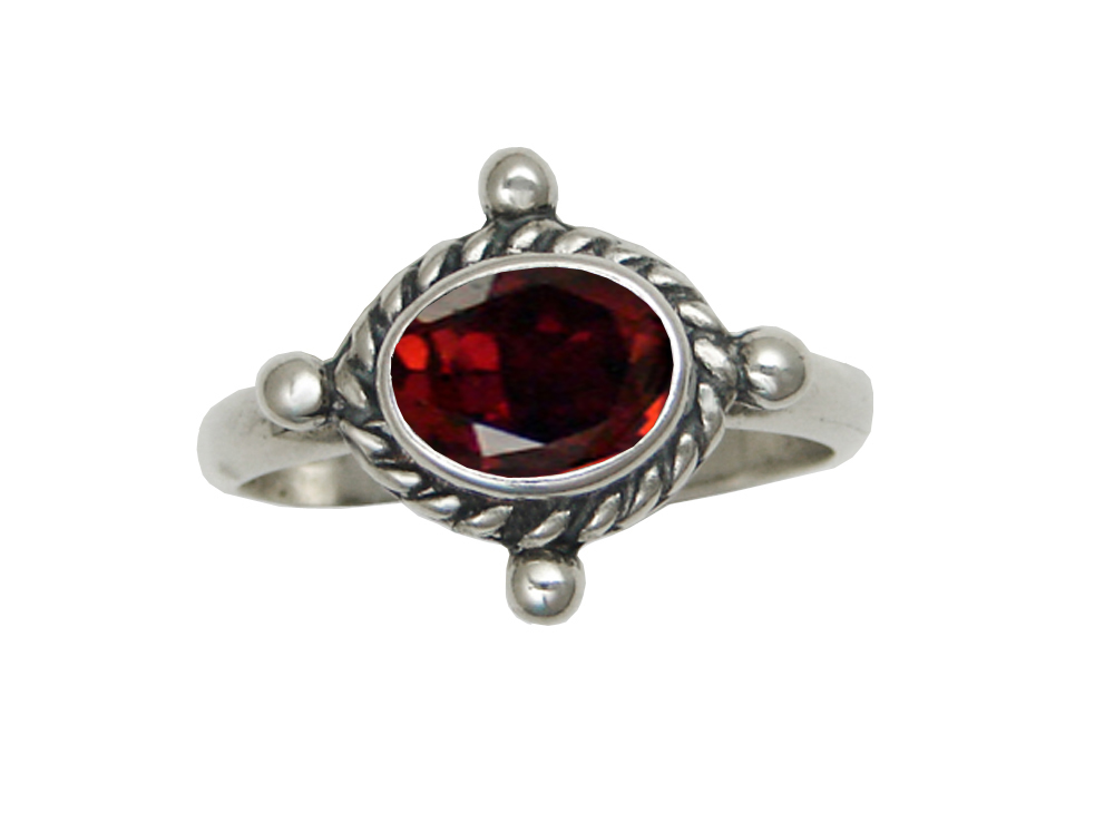 Sterling Silver Custom Made Ring With Faceted Garnet Size 10